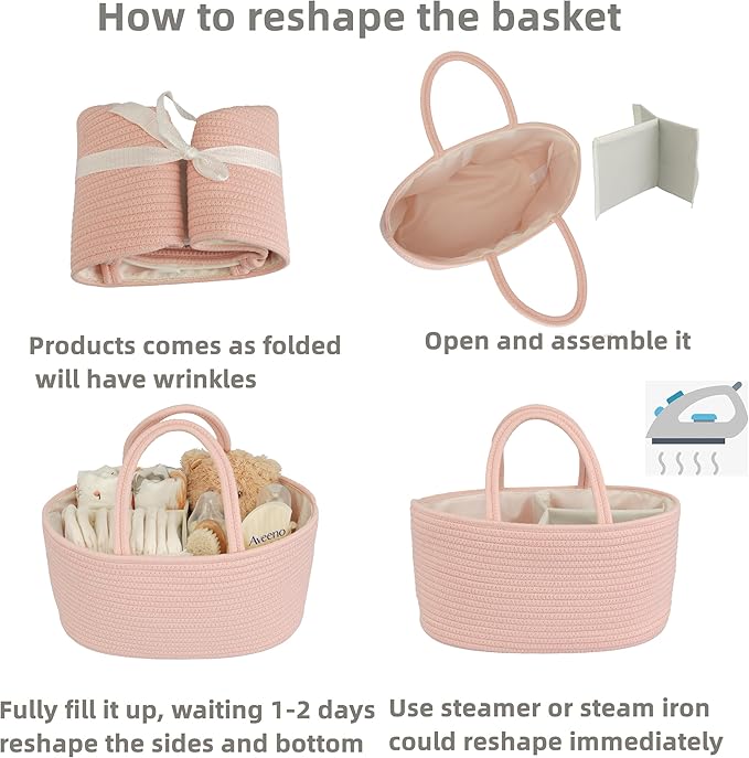 Diaper Caddy Organizer Cotton Rope Baby Basket Nursery Storage and Portable Tote Bag for Car Ideal Baby Shower Gifts and Registry Must-Have for Newborn Essentials large coral pink-CubbioJoy