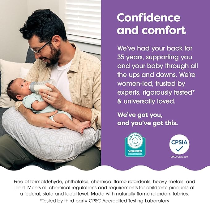 Boppy Nursing Pillow - Ergonomic Bottle & Breastfeeding Pillow with High, Firm, Large Area, Water-Repellent Cushion with Washable Cover; Baby Safety Alliance Verified - Cream Retro Squiggles-CubbioJoy