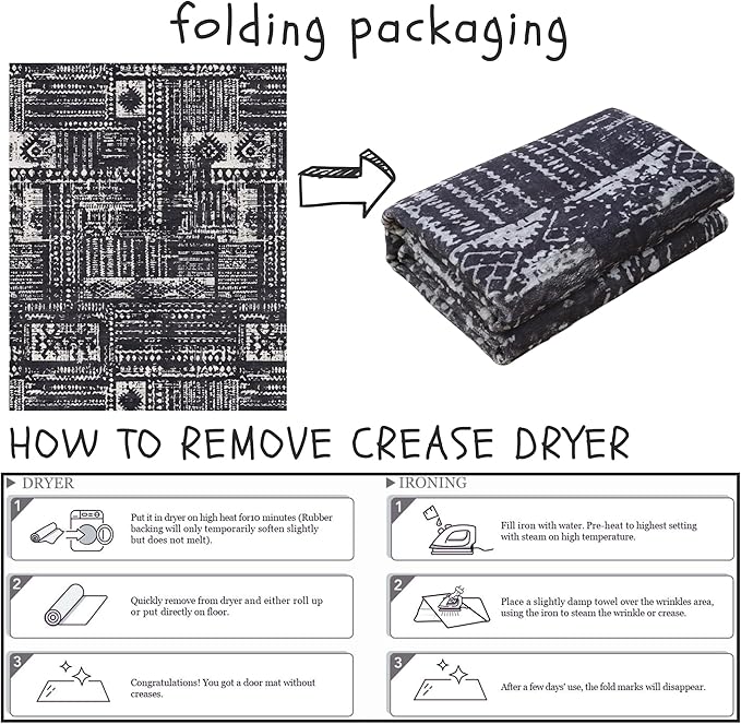 Area Rugs 8x10 Rug for Living Room Clearance Washable Boho Area Rug Non Slip Moroccan Vintage Low Pile Large Rug for Living Room, Bedroom, Farmhouse, Dining Room, Kids Playroom(Black)-CubbioJoy