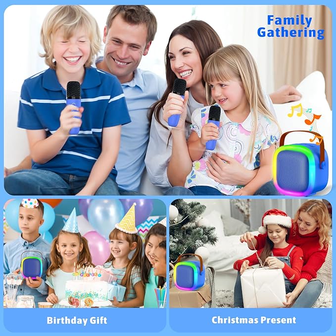 Karaoke Machine for Kids Adults, Portable Bluetooth Speaker with Wireless Microphones and LED Lights, Kids Toys Birthday for Girls and Boys Ages 4,5,6,7,8,9,10,11,12+ Years, Home Party-CubbioJoy