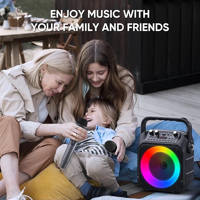 Karaoke Machine, Portable Bluetooth Speaker with 2 Wireless Microphones for Adults & Kids with Lights, Karaoke Microphone with PA System Supports USB/TF/REC/FM/AUX for Home Party Home System Packages-CubbioJoy