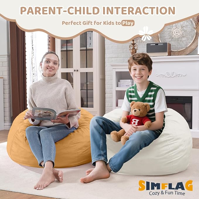 2FT Bean Bag Chair, Comfy Bean Bag Chairs with Memory Foam Filled, Fluffy Beanbag Sofa with Dutch Velvet Cover, Teardrop BeanBag Chairs for Living Room, Playroom - Beige-CubbioJoy