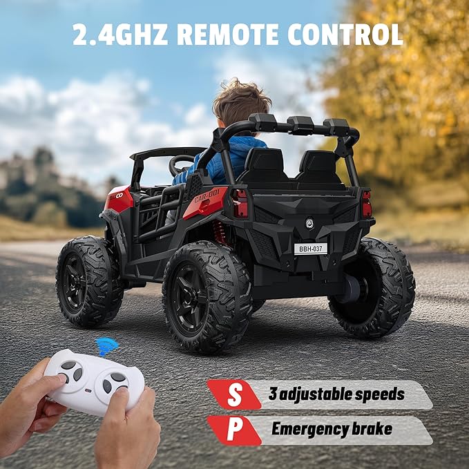 24V 2 Seater Ride on Car Truck, 4x200W, EVA Tires, 4WD/2WD, Rainbow Lights, Remote Control, Shock Absorbers, Bluetooth, Ride On UTV Toy for Kids Ages 3-8, Red-CubbioJoy