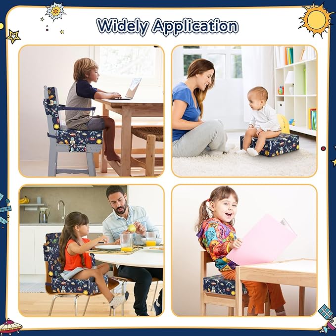 Booster Seat for Kitchen Chair with Backrest & 4 Adjustable Straps, Portable TPU Waterproof & Anti-Scratch Toddler Booster Seat for Dining Table, Non-Slip & Removable Booster SEat for Table-CubbioJoy