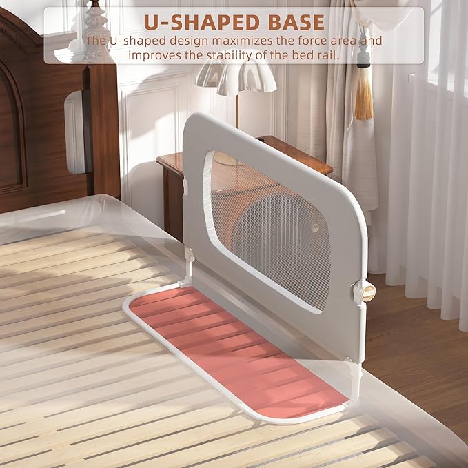 Bed Rail for Toddlers, Baby Bed Rail Guard for Kids, Toddler Bed Rails with Reinforced Anchor Fit, Height Adjustable & Foldable Bed Rail Guard for Twin, Full, Queen & King Beds (Grey, 32IN)-CubbioJoy