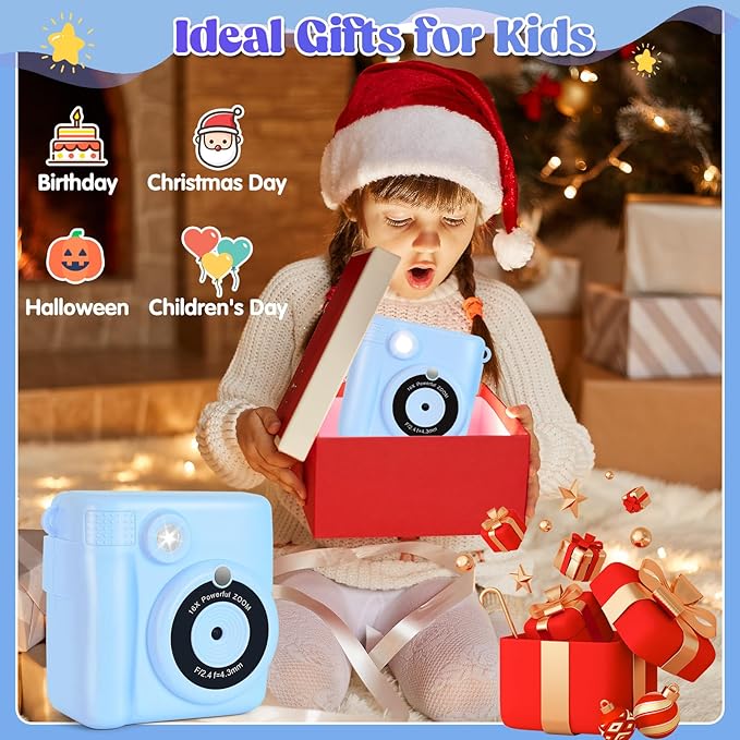 Instant Print Camera for Kids - 2.4 Inch Kids Camera Instant Print with Paper & 32G Card- Digital Children Toys as Christams Birthday Gifts for Girls Boys Age 3-12 - Blue-CubbioJoy