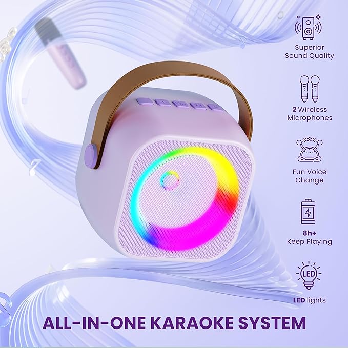 Karaoke Machine for Kids Toys for 4-12+ Year Old, Mini Portable Bluetooth Speaker with 2 Wireless Microphones, Birthday Party for Girls Boys-CubbioJoy