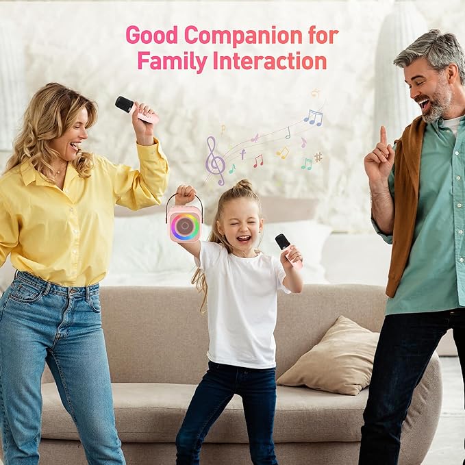 Karaoke Machine for Kids Adults, Mini Portable Bluetooth Karaoke Speaker with 2 Wireless Microphone and Lights, Christmas Birthday Gifts for Girls Ages 4, 5, 6, 7, 8, 9, 10, 12+ Family Home Party-CubbioJoy