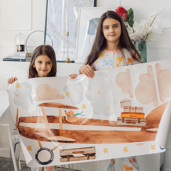 Airplane Wall Decals by Lipastick - 47-Piece Watercolor Vintage Plane Stickers for Kids, Boys Room, Baby Nursery, Toddler Bedroom Decor - Premium Vinyl Aircraft Art - XXL Size-CubbioJoy