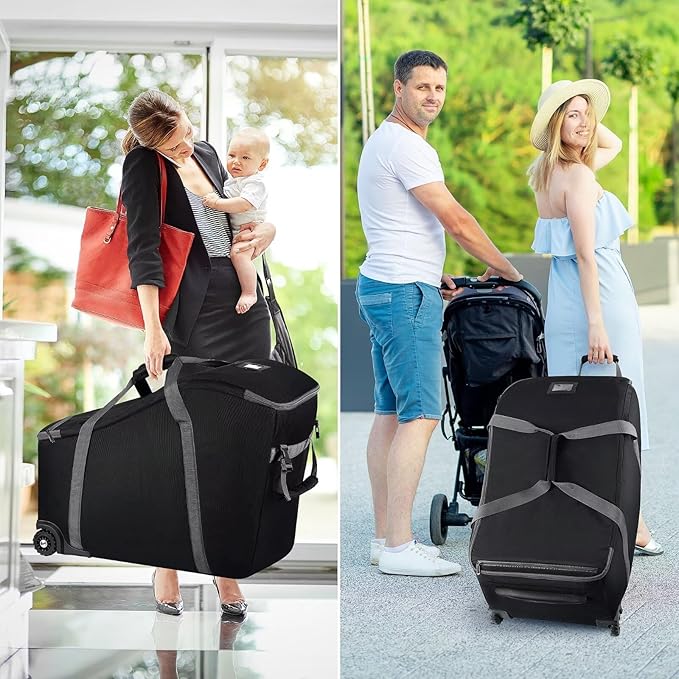 Infant Car Seat Travel Bag Fit Doona Car Seat Stroller and Base, Chicco Keyfit 35 and Base, Doona Travel Bag with Wheels, Padded Car Seat Bags for Air Travel, Nuna Travel Bag with Zipper Pocket-CubbioJoy