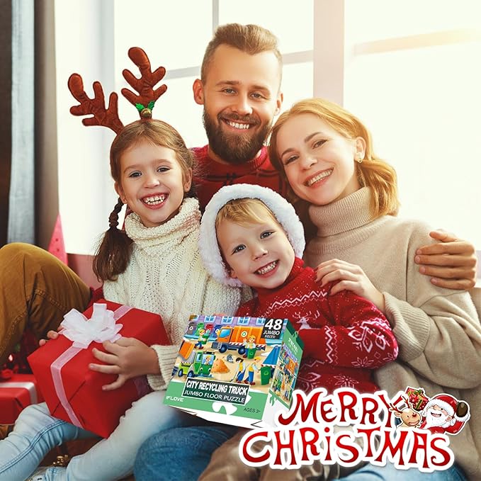 Jumbo Floor Puzzle for Kids,Recycling Garbage Truck Jigsaw Large Puzzles,48 Piece Trash Truck Vehicle Puzzle for Toddler Ages 3-5,Children Learning Preschool Educational Toys,Gift for 4-8 Years Old-CubbioJoy