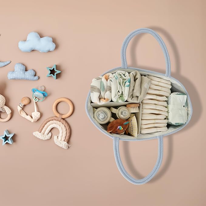 Diaper Caddy Organizer Cotton Rope Baby Basket Nursery Storage and Portable Tote Bag for Car Ideal Baby Shower Gifts and Registry Must-Have for Newborn Essentials Large blue-CubbioJoy