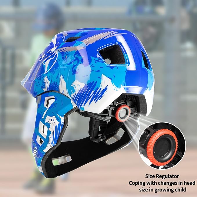 Kids Bike Helmet with Chin Guard, Adjustable Detachable Children’s Full Face Helmet for Girls and Boys, Cycling Helmets Skateboard, Scooter-CubbioJoy