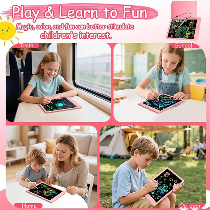 Decute Kids Toys LCD Writing Tablet with Stylus, 10 Inch Erasable Toddlers Doodle Board, Reusable Drawing Pad for Kids, Educational Christmas Birthday Gift for 3 4 5 6 7 8 Girls Boys Toddler Pink-CubbioJoy