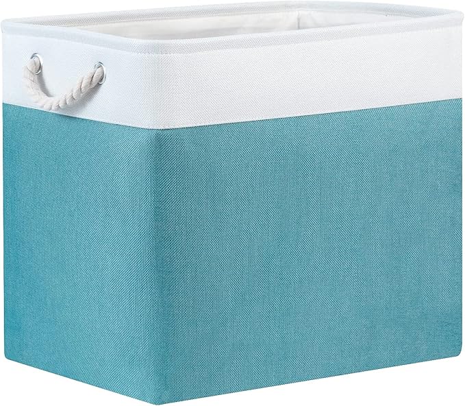 Bidtakay Storage Baskets Extra Large 17x12x15 In Teal Blue Nursery Toy Baskets Fabric Long Shelf Baskets for Organizing Set of 2 Linen Closet Bins for Shelves Decorative Blanket Basket Living Room-CubbioJoy