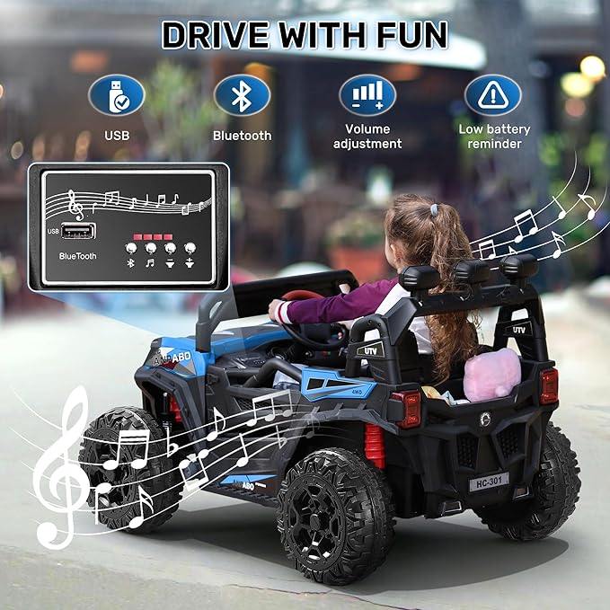 ANPABO 24V 4X4 Ride on Car Truck w/Remote Control, 4WD/2WD Switchable Kids UTV, 19" Spacious Seat, 4 Shock Absorbers, Soft Start, Music Player, Electric Car for Kids (Blue)-CubbioJoy