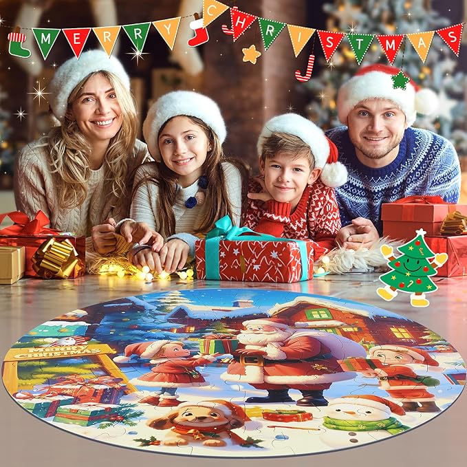 Christmas Puzzles for Kids Ages 4-6, Kids Puzzles with Santa Claus & Snowman,70 Piece Round Large Floor Puzzles for Kids Ages 3 4 5 6 7 8, Educational Toy Gift Jigsaw Puzzles for 5 Year Old Boys Girls-CubbioJoy