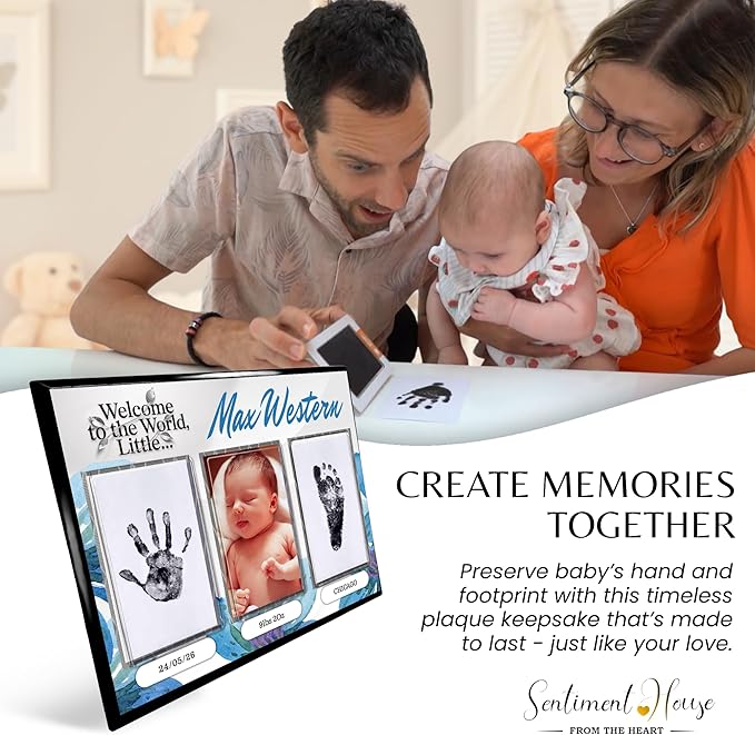 Inkless Hand and Footprint Kit, Baby Keepsake Plaque & Baby Shower Gifts - Ideal as Mom To Be Gift, Nursery Picture Frames, Clean Touch Hand and Footprint Kit (Style 1 - Design 3)-CubbioJoy
