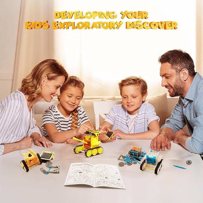 30-in-1 STEM Solar Robot Kit Toys, 243 Pieces Educational Building Science Experiment Kit for Kids Aged 8-12, Birthday Gifts Kids Aged 8 9 10 11 12 13 Years Old(Yellow)-CubbioJoy