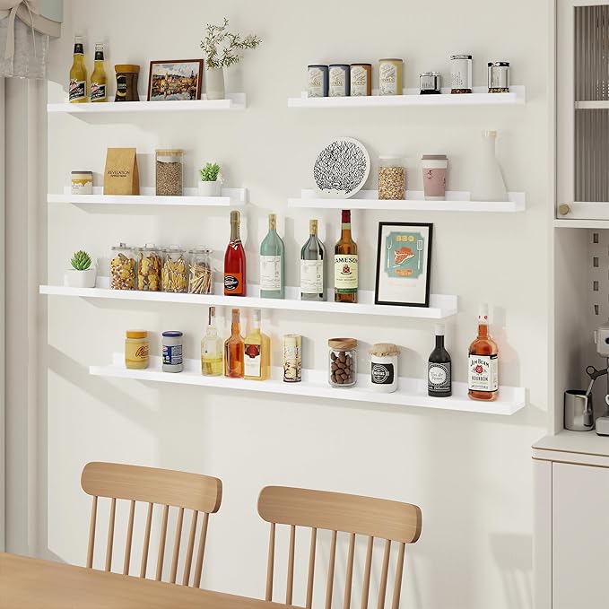 Axeman Picture Ledge Shelf, Floating Shelves for Wall Decor Storage Set of 6, 24 inch Floating Wall Mounted Shelves, Wall Shelves with Lip for Living Room, Bedroom, Nursery, Bathroom, Kitchen, White-CubbioJoy