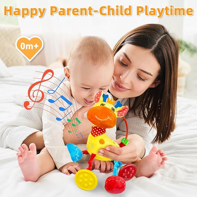 Baby Sensory Toys 0-6 3-6 Months,Infant Baby Musical Stuffed Animal Activity Soft Toys, 3+ Months Rattles Teething Toys for Babies,Tummy Time Toy Gifts for 0-3-6-12 Months Boys, Girls-CubbioJoy