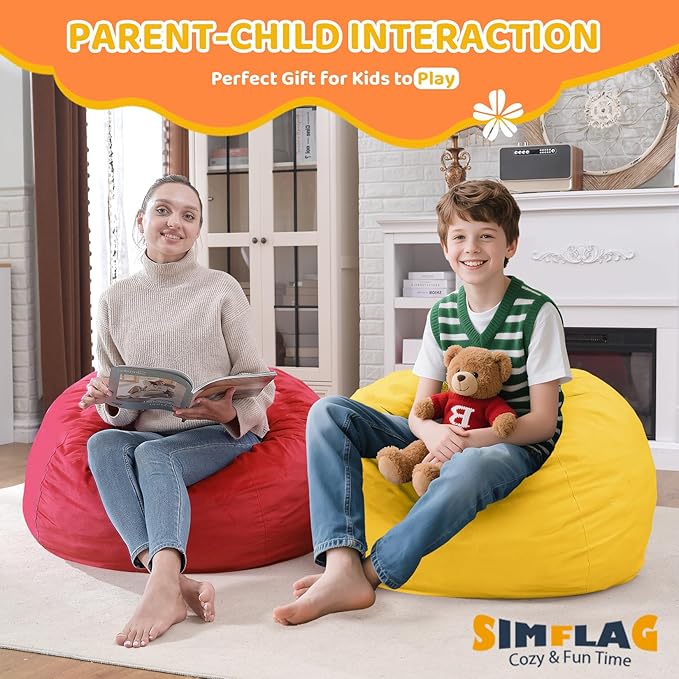 2FT Bean Bag Chair, Comfy Bean Bag Chairs with Memory Foam Filled, Fluffy Beanbag Sofa with Dutch Velvet Cover, Teardrop BeanBag Chairs for Living Room, Playroom - Lemon-CubbioJoy