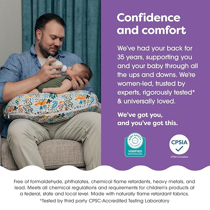 Boppy Nursing Pillow - Ergonomic Bottle & Breastfeeding Pillow with High, Firm, Large Area, Water-Repellent Cushion with Washable Cover; Baby Safety Alliance Verified - Colorful Forest Animals-CubbioJoy