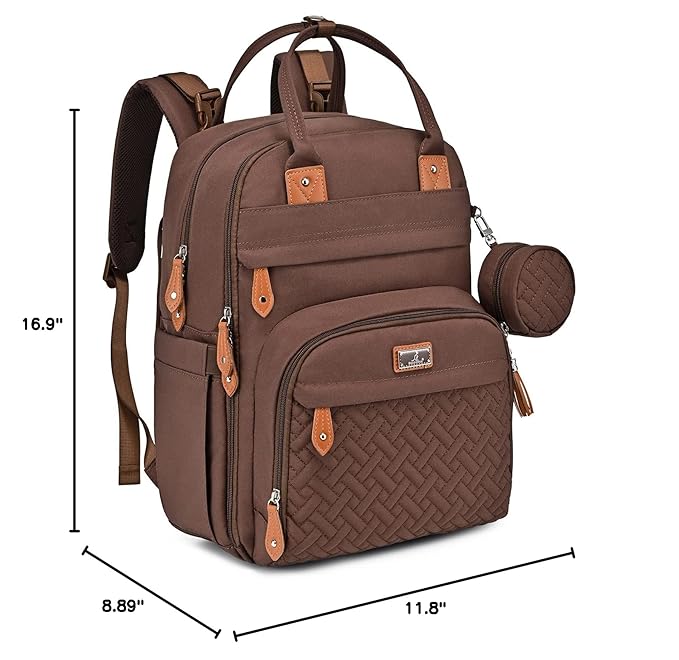 BabbleRoo Diaper Bag Backpack - Baby Essentials Travel Tote - Multi Function Waterproof Diaper Bag, Travel Essentials Baby Bag with Changing Pad, Stroller Straps & Pacifier Case - Unisex, Brown-CubbioJoy