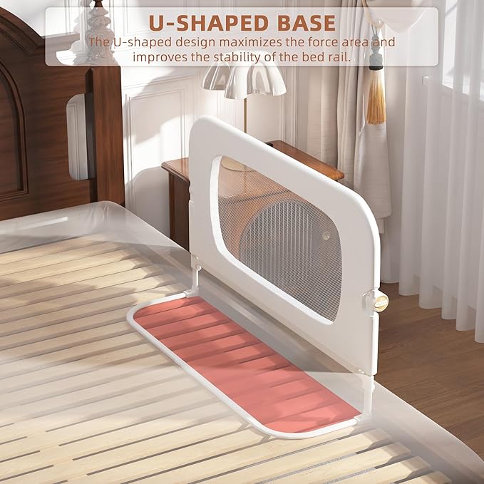 Bed Rail for Toddlers, Baby Bed Rail Guard for Kids, Toddler Bed Rails with Reinforced Anchor Fit, Height Adjustable & Foldable Bed Rail Guard for Twin, Full, Queen & King Beds (White, 32IN)-CubbioJoy