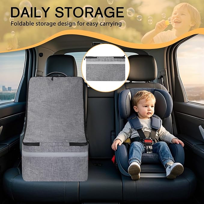 Car Seat Travel Bag for Airplane,Infant Seat Travel Bag with Shoulder Strap,Padded Car Seats Backpack with Reflective Stripes,Large Carseat Carrier Bag Travel Car Seat Cover,Grey-CubbioJoy