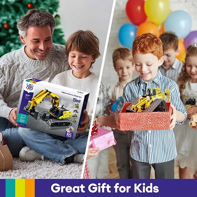 5 in 1 Building Toys STEM Robotics Kit, 430 PCS Blocks RC Robot Erector Sets, APP & Remote Control Excavator Science Kits for Kids Age 6 7 8 9 10 11 12-14, DIY Educational Gift for Boys & Girls-CubbioJoy