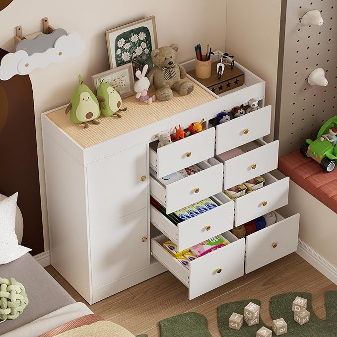 Changing Table Dresser with Drawers,Modern Baby Dresser with Changing Table Top for Nursery,Diaper Changing Station Organizer for Infants Newborn,White-CubbioJoy