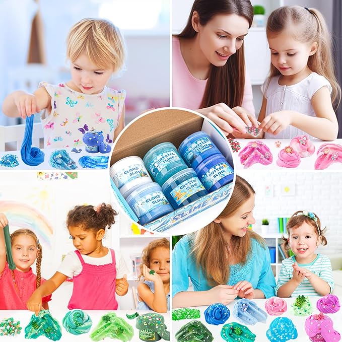 6 Packs Slemes, Blue Slime Kit - Cloud Slime kit for Boys Girls Ages 8-12, for Kids Slime Set Party kit Goodie Bag Stuffers, 4 5 6 7 8 9 10 Year Old Girl Birthday Gift Cute Stuff-CubbioJoy