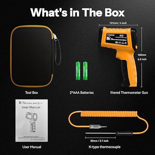 50:1 Infrared Thermometer -58F to 1796F, Laser Temp Gun with Thermocouple Probe for Pizza Oven, HVAC, BBQ, High Temp Gun with Humidity Sensor, Accurate for Home and Industrial Use-CubbioJoy