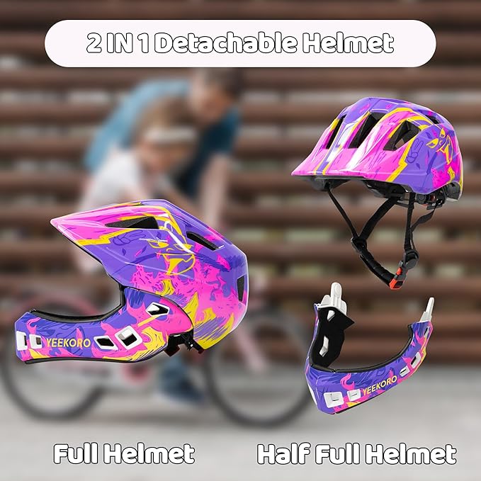 Kids Bike Helmet with Chin Guard, Adjustable Detachable Children’s Full Face Helmet for Girls and Boys, Cycling Helmets Skateboard, Scooter-CubbioJoy