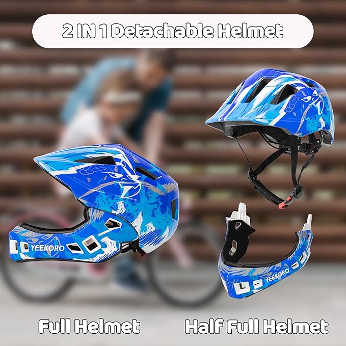Kids Bike Helmet with Chin Guard, Adjustable Detachable Children’s Full Face Helmet for Girls and Boys, Cycling Helmets Skateboard, Scooter-CubbioJoy