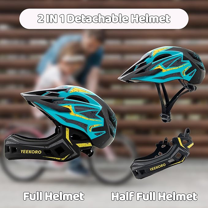 Kids Bike Helmet with Chin Guard, Adjustable Detachable Children’s Full Face Helmet for Girls and Boys, Cycling Helmets Skateboard, Scooter-CubbioJoy