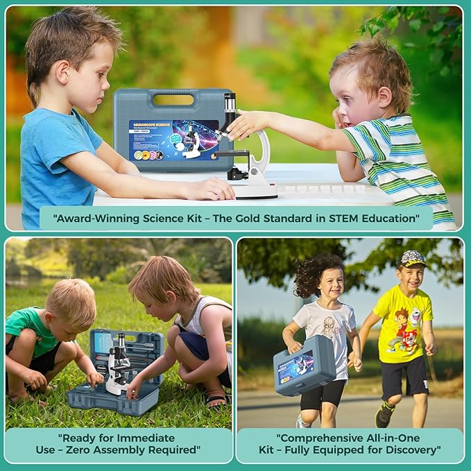 2400X Kids Microscope Science Kit - Handheld Microscope for Kids with Prepared Slides Metal Body LED Light Carrying Box Educational Compound Toy Set for Children Ages 8-12 5 Year Old Boys & Girls Gift-CubbioJoy