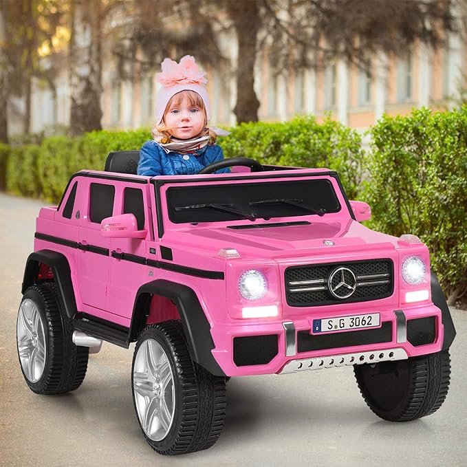 Costzon Ride on Car, Licensed Mercedes-Benz Maybach, 12V Battery Powered Vehicle Toy w/ 2 Motors, Remote Control, 3 Speeds, Lights, Horn, Music, Aux, Storage, Truck, Electric Car for Kids (Pink)-CubbioJoy