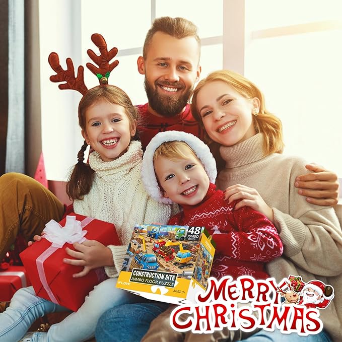 Jumbo Floor Puzzle for Kids,Construction Site Jigsaw Large Puzzles,48 Piece Construction Vehicle Puzzle for Toddler Ages 3-5,Children Learning Preschool Educational Toys,Gift for 4-8 Years Old-CubbioJoy