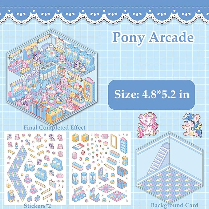 DIY 3D Sticker for Kids, 6 Sets of Cute Stickers for Girls Adult Isometric Sticker Scene Kids Reuseable and Waterproof Stickers-CubbioJoy