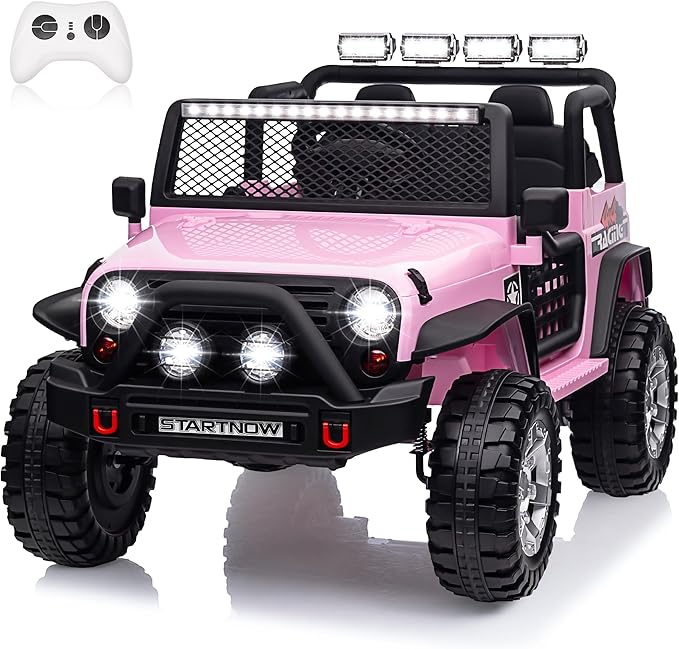 24V 4WD Ride on Truck Car w/800W Motors, Gift Flower, Remote Control, 2 Seaters, Light Bar, 3 Speeds, Pop Music, Power Four Wheels, 25 Volt Ride on Toy Car for Big Kids, Pink-CubbioJoy