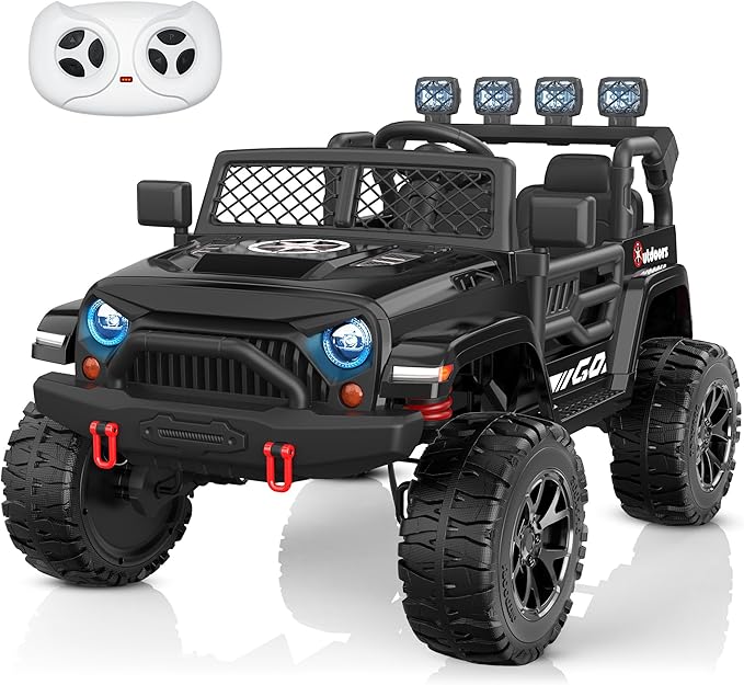 ANPABO 24V 2 Seater Ride On Car for Kids w/EVA Tires, 4X200W Motors, 4 Shock Absorbers, 2.4G Remote Control, Bluetooth Radio, LED Headlights & Searchlights, Electric Car for Kids Ages 3-8, Black-CubbioJoy