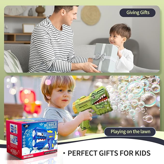 Jasny 2 Pack Bubble Guns for Kids, LED Light Up Rechargeable Bubbles Machine Blower with 2 Bottles Refill Solution for Toddlers 4-8, Wedding Birthday Gift-CubbioJoy