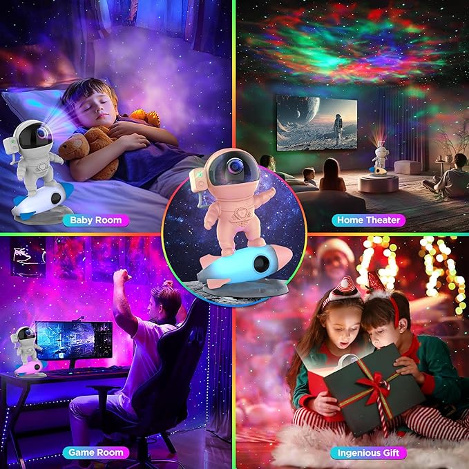 Astronaut Galaxy Projector for Bedroom, Star Projector Galaxy Light with App & Remote Control, White Noises, Bluetooth Speaker, Rocket Night Light for Kids, Ceiling, Gifts, Room Decor-CubbioJoy