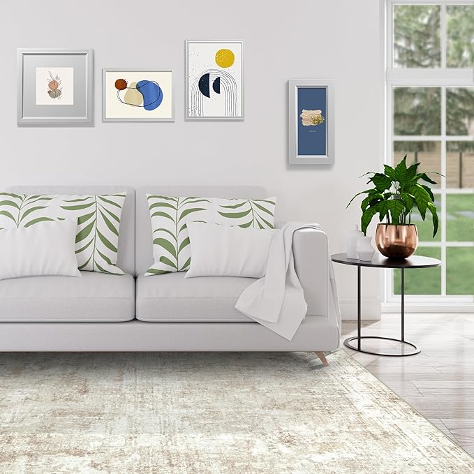 4x6 Area Rugs for Living Room Rug Washable: Modern Large Rug for Dining Room Bedroom Carpet Non Slip Low Pile 4 by 6 Indoor Abstract Nursery Home Office Beige-CubbioJoy