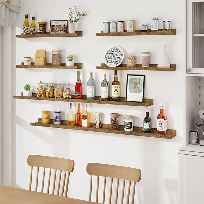 Axeman Picture Ledge Shelf, Floating Shelves for Wall Storage Set of 6, 36 inch Floating Wall Mounted Shelves, Wall Shelves with Lip for Living Room, Bedroom, Nursery, Bathroom, Kitchen, Rustic Brown-CubbioJoy