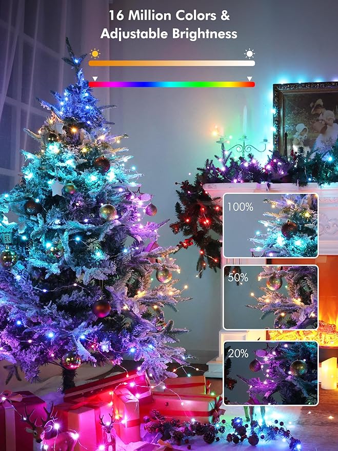 Brizled Smart RGB Fairy Lights Pro, 66FT 200 LED Orange Purple Halloween String Lights, Color Changing Christmas Fairy Light App Controlled, Dimmable Tree Light Music Sync Work with Google Home Alexa-CubbioJoy