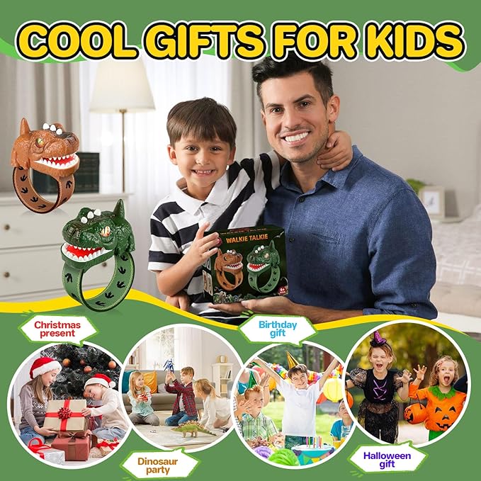 Dinosaur Walkie Talkies for Kids Rechargeable, Wrist Walkie Talkie with Flashlight, Outdoor Toys Camping Gear, T-Rex Dino Toy Birthday Gifts for Boys Girls Age 3-12 Years Old-CubbioJoy