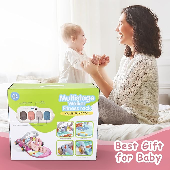 Baby Play Gym Walker Kick and Play Piano Gym for Boys Girls Play Mat Musical Tummy Time Mat Infant Christmas Newborn Gifts Toddlers (Pink)-CubbioJoy